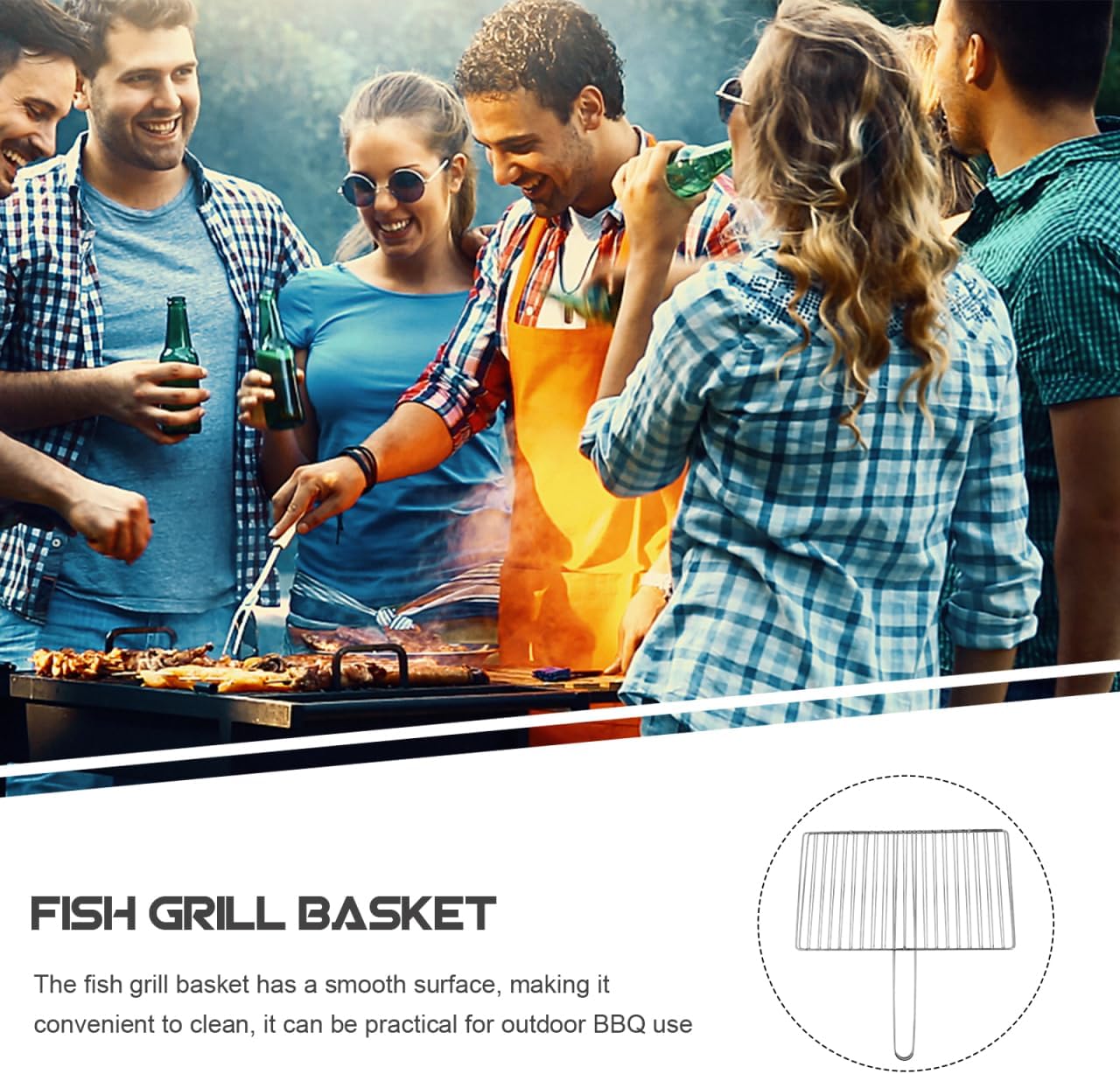 ibasenice Portable Fish Grill Basket Stainless Steel Outdoor Bbq Grill Rack with Heat-Resistant Handle for Camping Grilling Fish Vegetables Shrimp