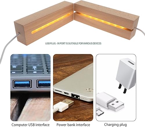 Miniatura 3 de Pedestal de exhibición rectangular de 6 pulgadas, base de exhibición de luces LED rectangulares de color cálido, soporte de base iluminado de madera