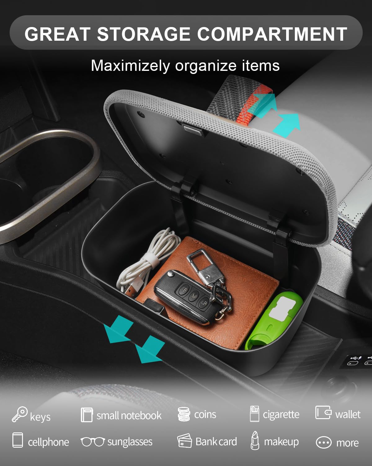 CDEFG Kompatybilny z Mini Cooper F65 F66 2024 2025 2026 organizer do konsoli środkowej, schowek pod podłokietnikiem, akcesoria do konsoli
