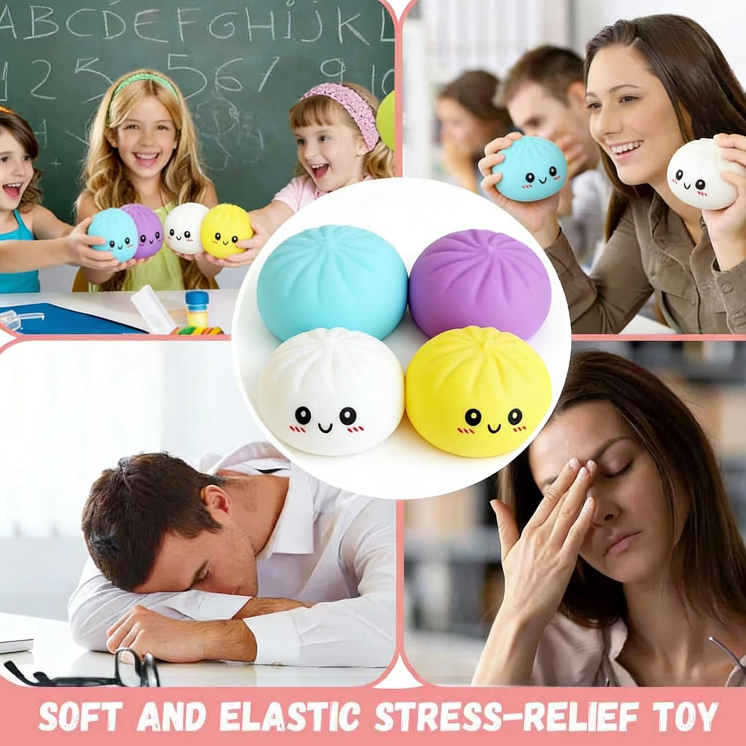 4PCS Dumpling Squishies Stress Balls, Dumpling Mystery Dumpling Squishy,Dumpling Stress Ball Large Squeeze Dough Ball Stress Relief Toy for Adults — view 5