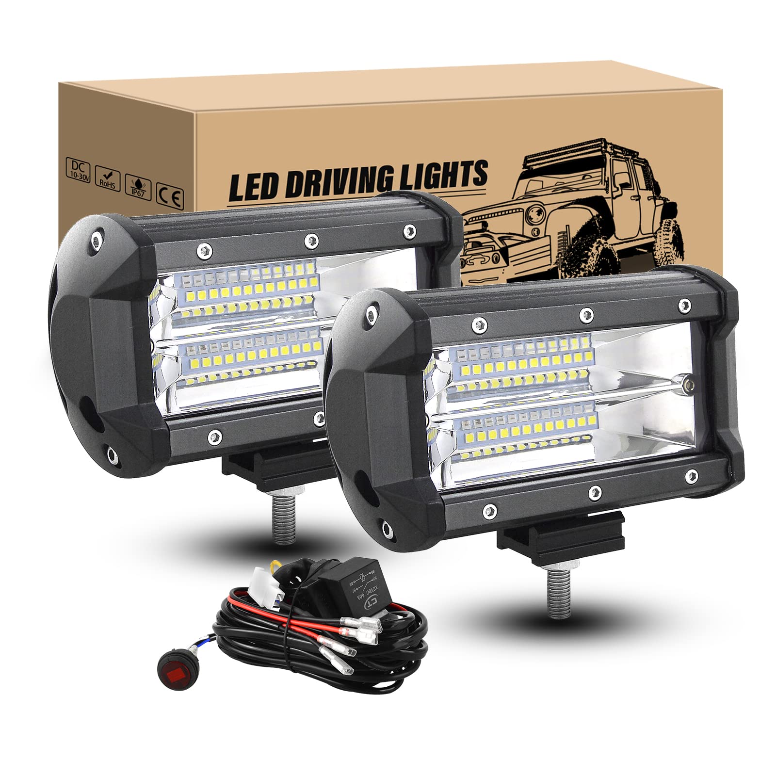 RIGIDON 2PCS 13cm 72W faro da lavoro Inondazione fendinebbia fari di profondità con 12v Cablaggio, Barra Luminosa a Led Luci per fuoristrada auto trattore camion 4x4 suv atv veicoli luce di guida