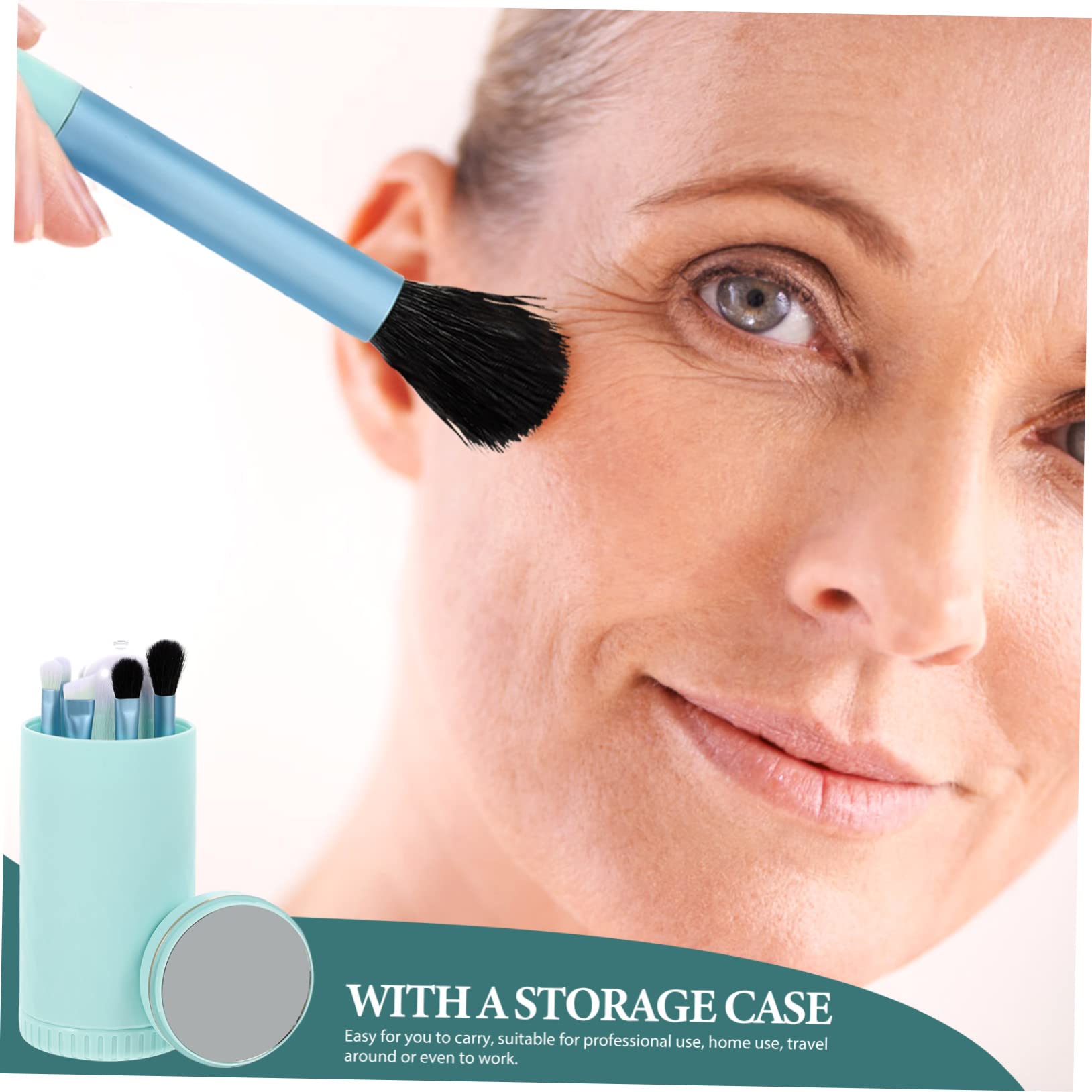 FRCOLOR 3sätze Professionelle Kosmetikpinsel Mit Spiegel Tragbares Makeup Pinselset Künstlichen Fasern Für Und Gesichtsmakeup Für Unterwegs in Wasserblau