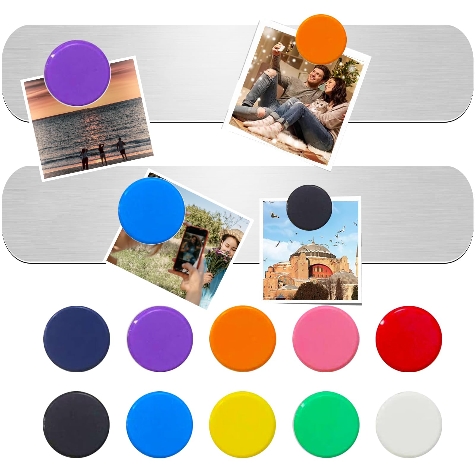 Magnetic Boards, Self-Adhesive Magnetic Strips, Pack of 2 Memo Board with 10 Strong Magnets, Small Magnetic Board, with Adhesive Tape, for Fridge, Office, Kitchen