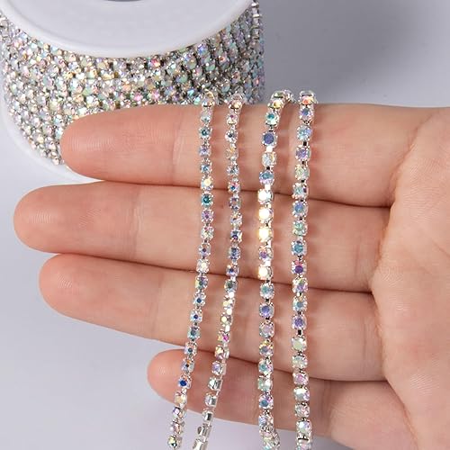 Miniatura 6 de 11 yardas Cadena de diamantes de imitación de cristal, borde de cadena de cierre de diamantes de imitación plateados, cadena de cristal transparente