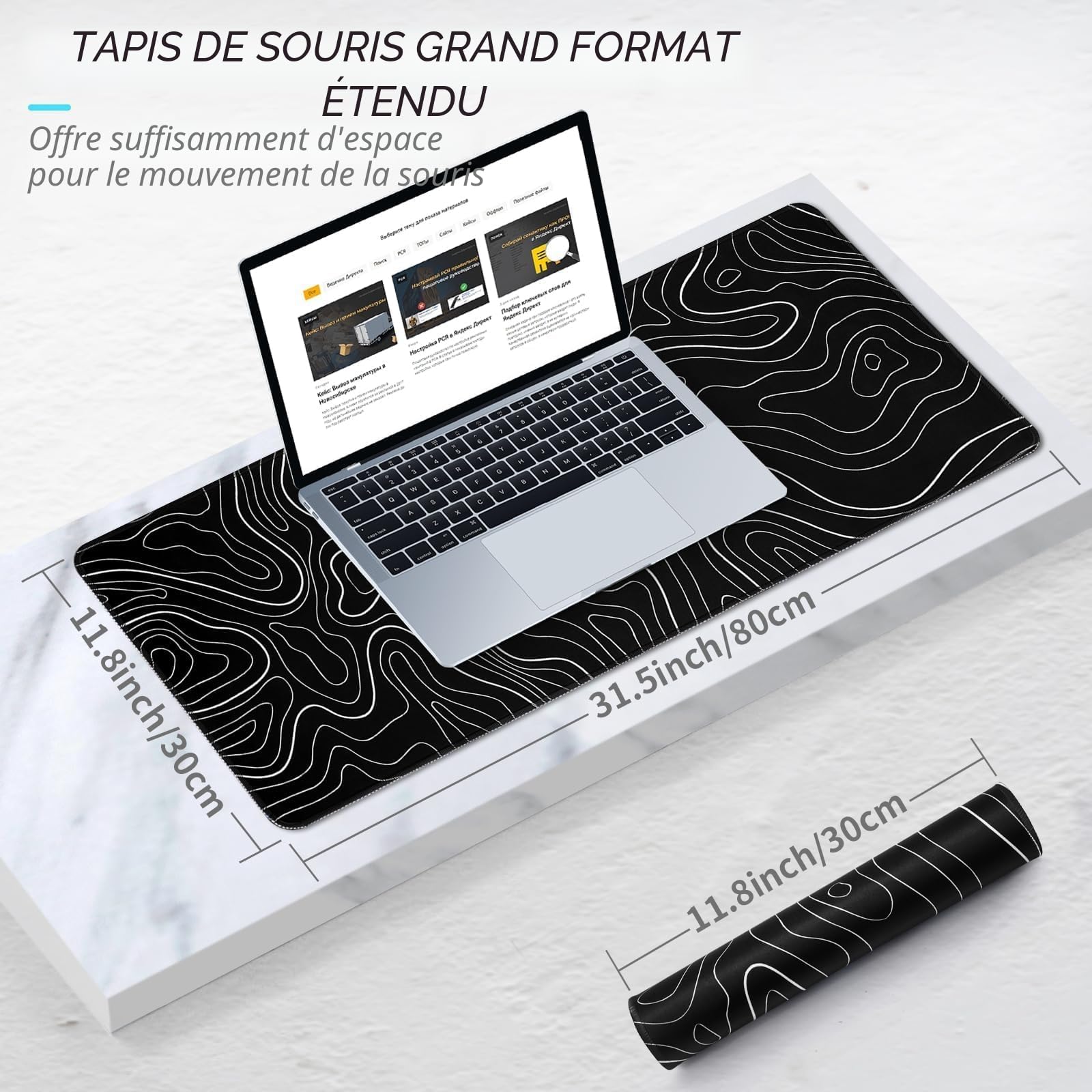 EFISH Tapis de Souris de Jeu Grand Bureau 800×300×3MM Lavable Ordinateur Portable Base Caoutchouc Antidérapante