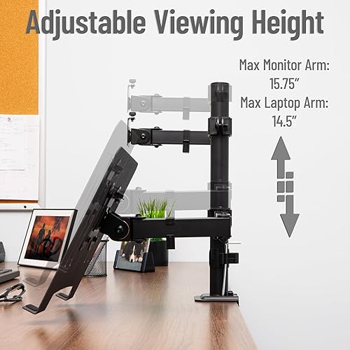 Miniatura 5 de Mind Reader Soporte de escritorio para monitor de doble brazo y portátil, soporte ajustable para pantallas de 17 a 32 pulgadas, VESA 75 x 75/100 x