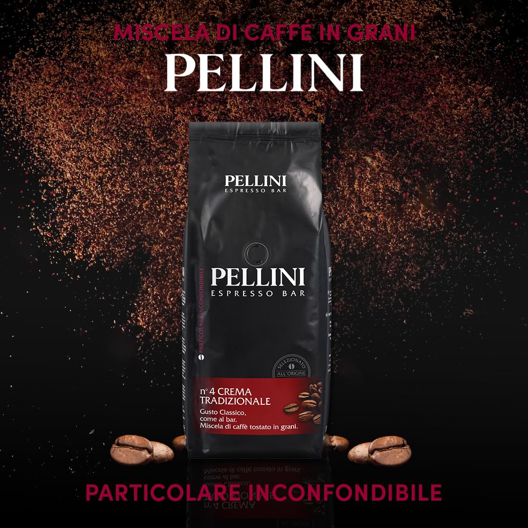 Pellini N.4 Tradizionale, Caffè in Grani per Espresso 1kg, Miscele Arabica e Robusta dal Gusto Classico, Caffè in Chicchi a Tostatura Media