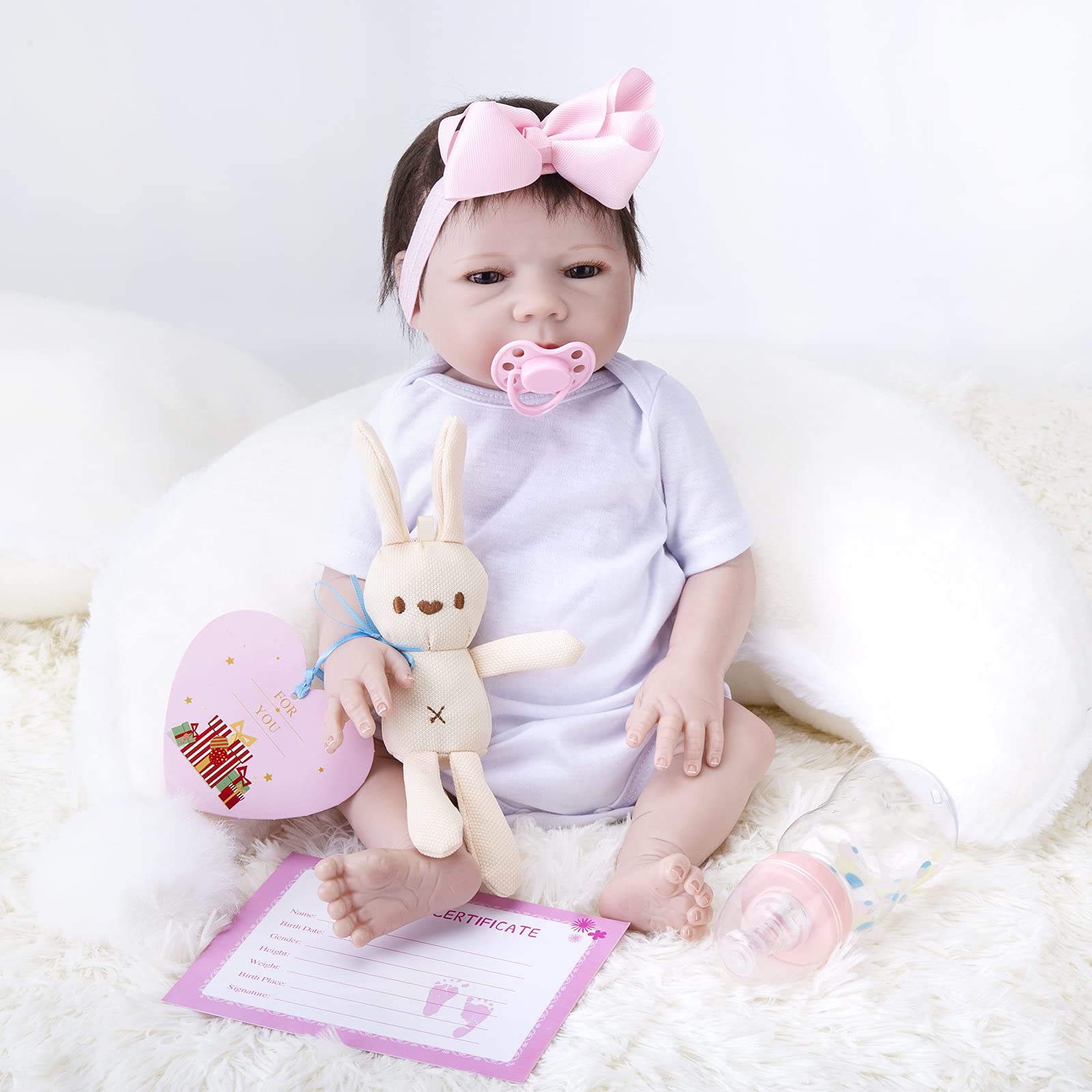 EURORA Reborn Baby Dolls, 18 Inch Silicone Sophia, Realistic Baby Dolls Girl with Clothes and Bottles for Kids Age 3+