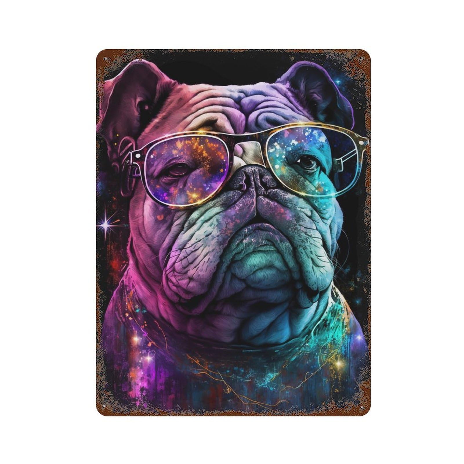 Colorful Bulldog Sunglasses Art Print Retro Metal Sign 15.7"x11.8", for Bistro, Counter And Cafe Decor, Rustic Home Decor