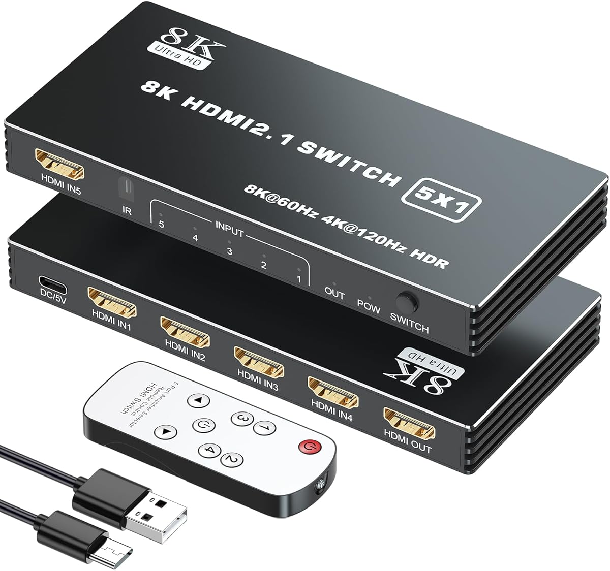 HDMI 2.1 Switch 5x1, 8K HDMI Switch 5 in 1 Out, Support 8K/60Hz 4K/120Hz HDCP 2.3 HDR10, 5-Port HDMI Switcher Selector Box Compatible with PS3/4/5, Fire Stick, DVD, Xbox Switch and Other HDMI Devices : Electronics