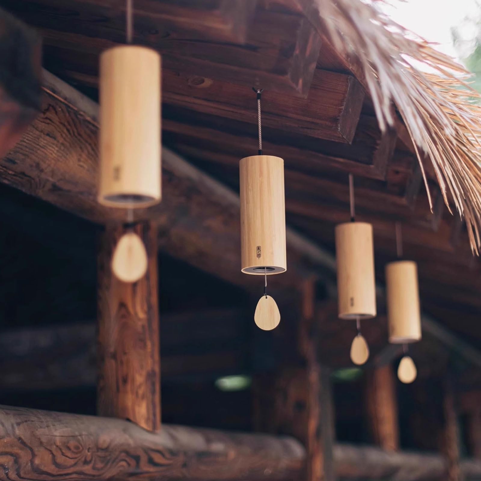 Garten Meditations Windspiel mit Klang Musik Glocken Außenbereich Japanischer Windspiele aus Bambus und Metall Dekoration Geschenk Schöne Glockenspiel für Balkon Terrasse Kinderzimmer(Ton 4)