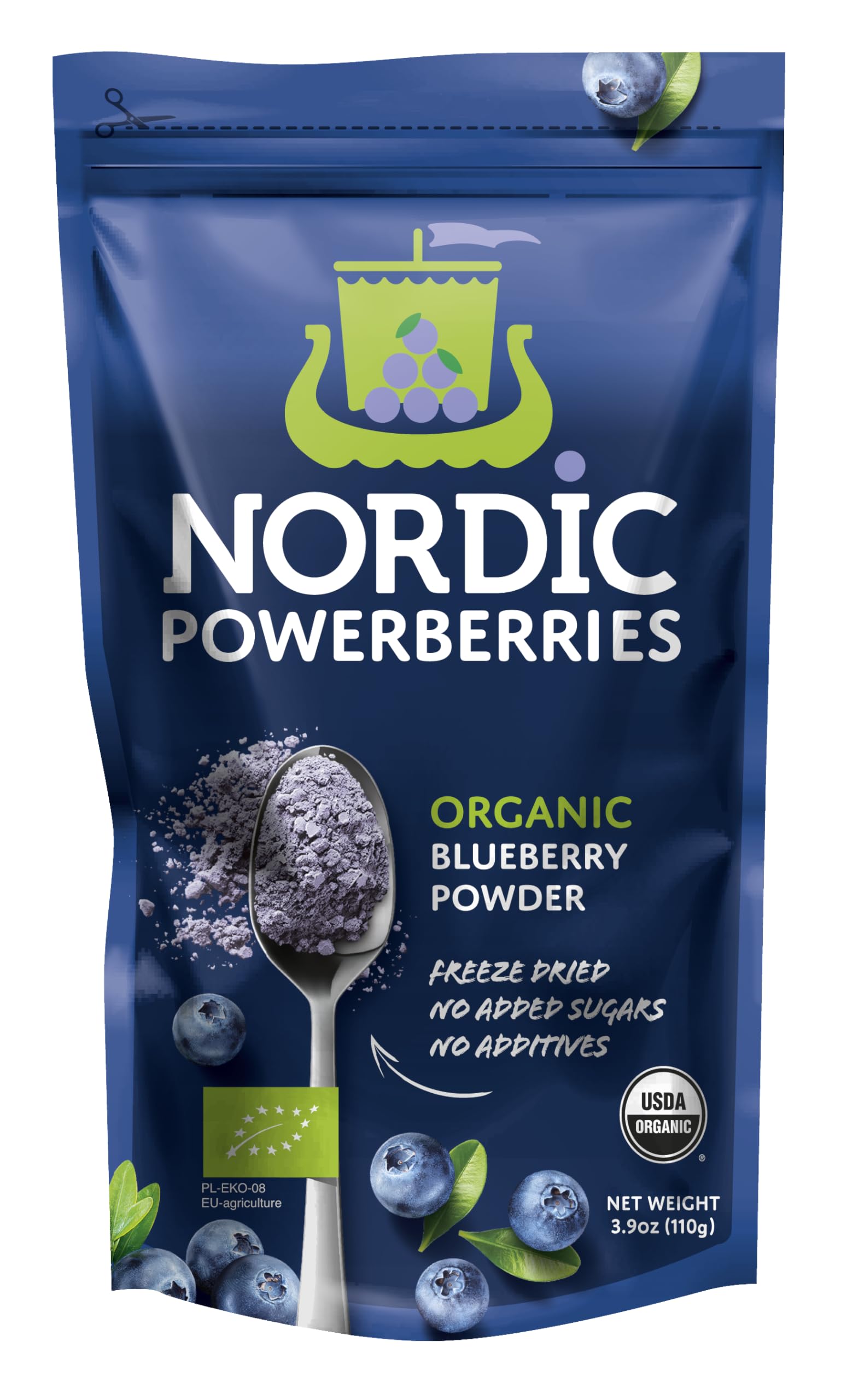 Polvo de arándanos silvestres orgánicos nórdicos - Polvo de arándanos liofilizados perfecto para batidos, desayunos, yogures y más, 110g