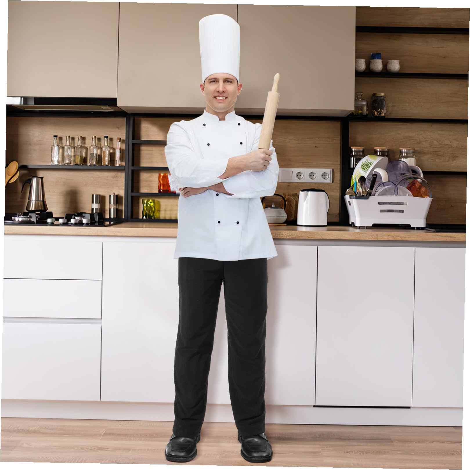 Pantaloni da per Chef in Poliestere Traspiranti e Resistenti S Nero Uniforme Canteen per Cucina Professionale e Facili da Lavare