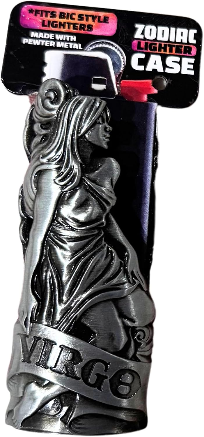 Vintage Metal Zodiac Lighter Case, Virgo Astrological Design, Mercury Earth Sign, Standard Size (One Unit)