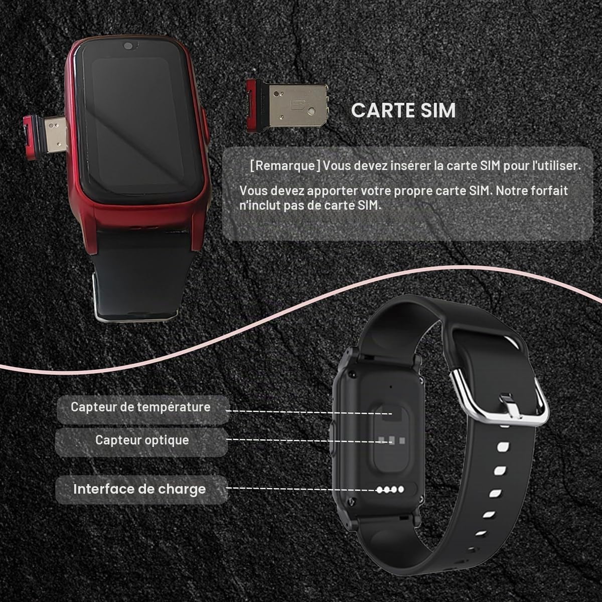 Bracelet Alarme Personne Agee, Détection De Chute Montre Connectée, Montre Traceur GPS Appel Vocal HD Et Étanche, Montre Connectée Petit PoignetBlack,1.25 * 0.57 * 2.22inch