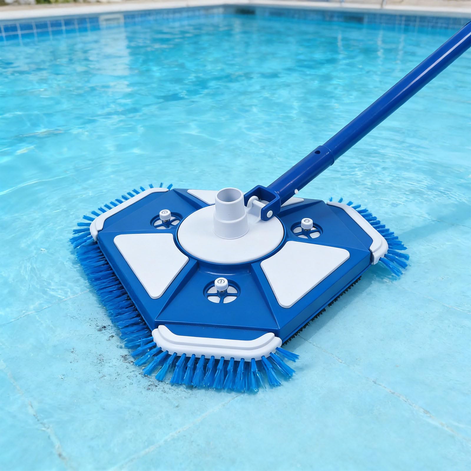 Cabezal de aspiradora fuerte para piscina con 3 cepillos de esquina y 15 cepillos de base que se conecta a manguera de 1.5 pulgadas limpiador de piscina