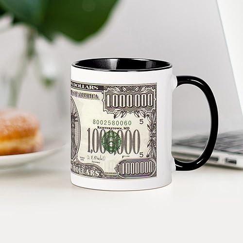 Vista 69 de CafePress Taza de café de cerámica Million Dollar (11 oz) Blanco - Taza del millón de dólares,Blanco - Taza de billetes de 100 dólares,Taza blanca