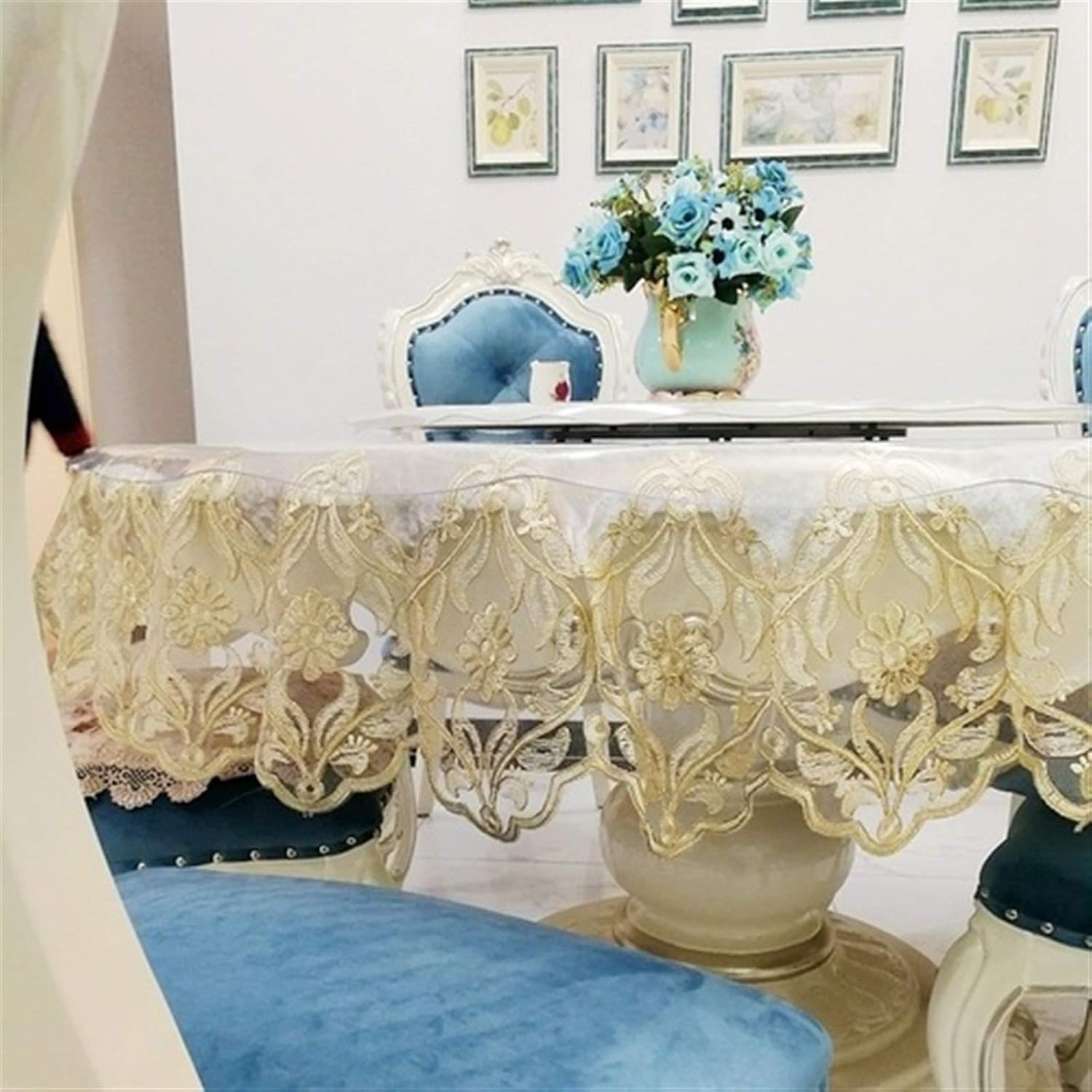 い防塵テーブルクロス 新しいレースの防塵テーブルクロス牧歌的な丸い防塵テーブルクロスダイニング防塵テーブルクロスホーム刺繍テーブルカ