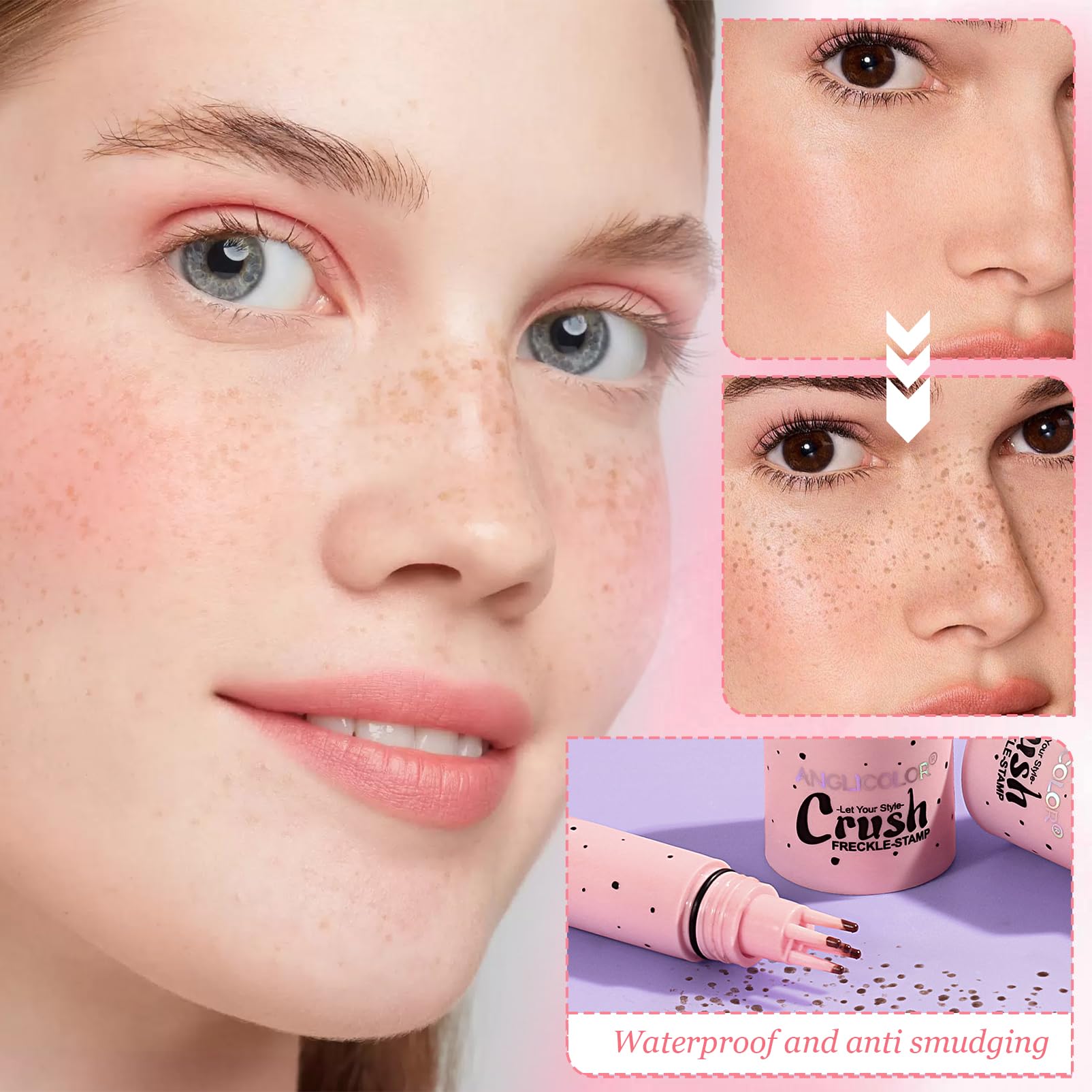 Timbro per Lentiggini Finte Waterproof,Timbro per Lentiggini a Cinque Punti,Freckle Maker, Simulazione Naturale per Trucco a Lunga Durata,Facile da Colorare,Impermeabile (Marrone chiaro)