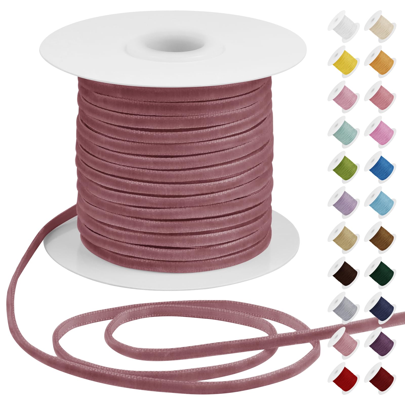 Uiopa Thin Velvet Ribbon 3mm x 45m Single Face Vintage Velvet Dusty Pink Ribbon for Gift Wrapping, Flower Bouquets, Invitations, Ornaments, Home Decor, DIY Crafts