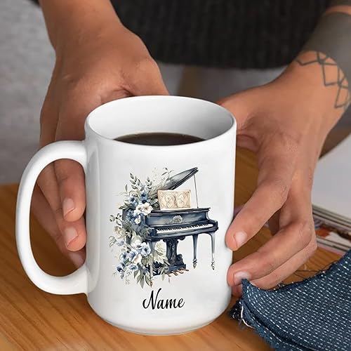 Miniatura 3 de Taza personalizada para amantes del piano, taza de cerámica personalizada con nombre para pianistas y amantes de la música, taza de café blanca de