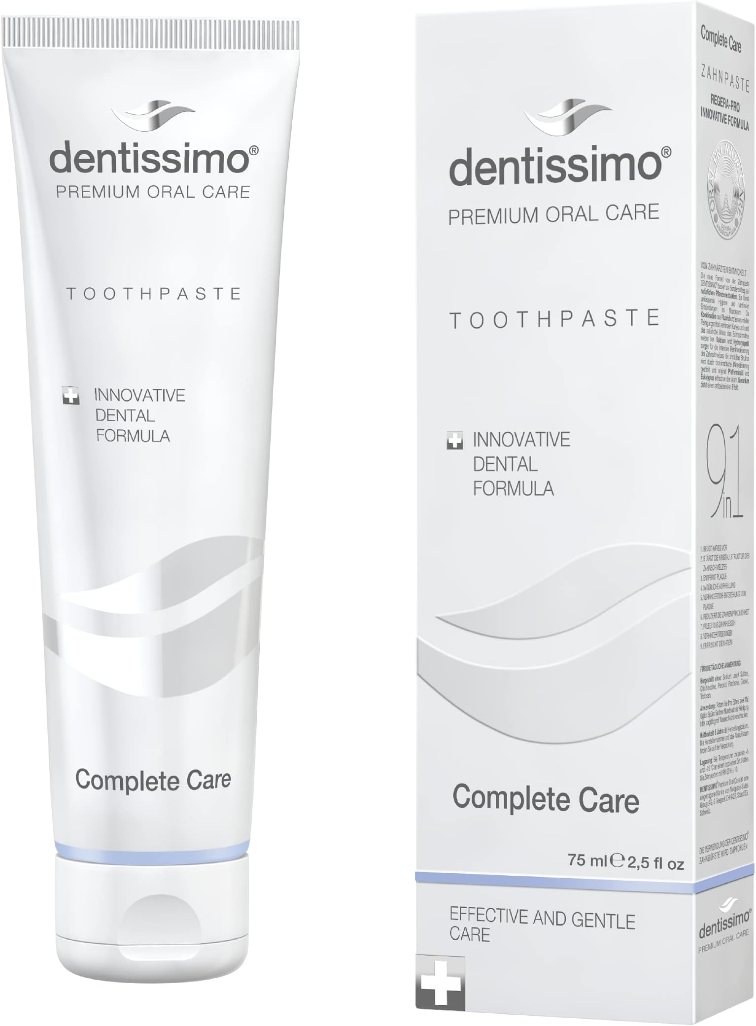 Dentissimo Complete Care Toothpaste for Gentle and Effective Cleaning with Fluoride, Premium Swiss Oral Care, 2.5 Fluid Ounces