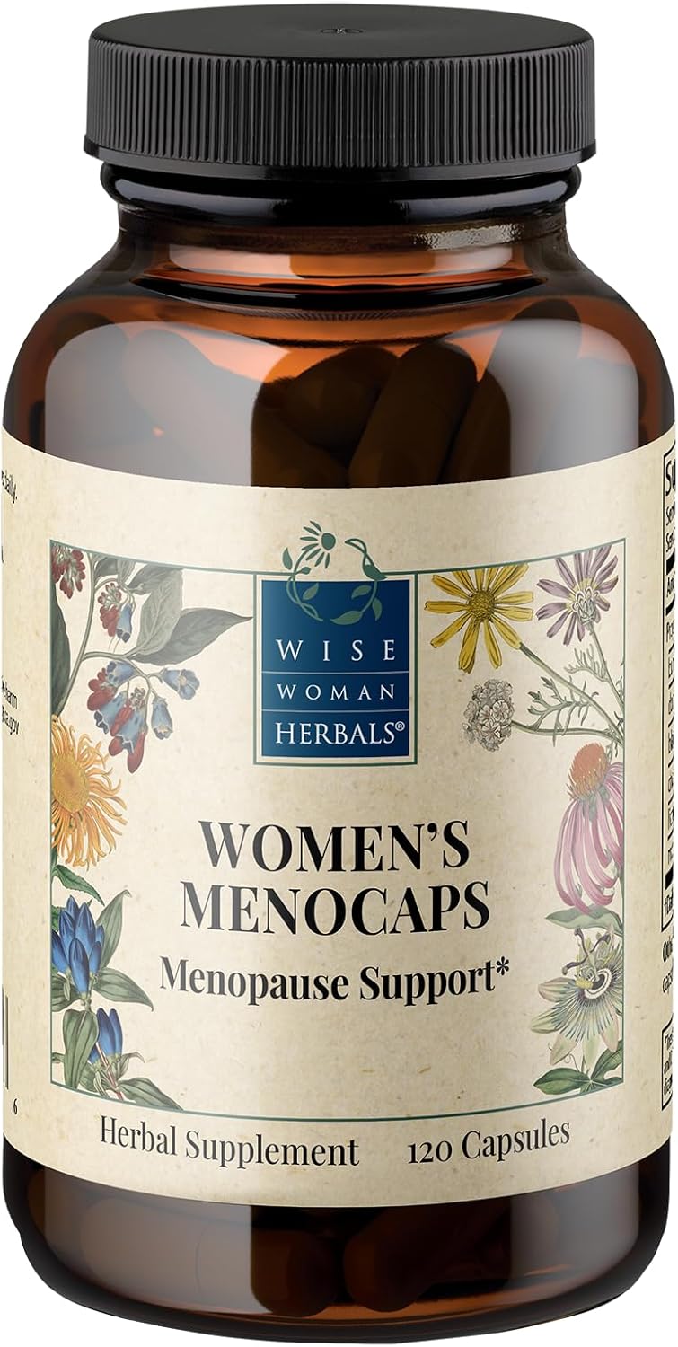 Wise Woman Herbals Women's Menocaps, Non-GMO Herbal Blend for Menopause Support, Hot Flashes, Night Sweats, Mood Support, Emotional Balance, Hormonal Support, 120 Veg Caps