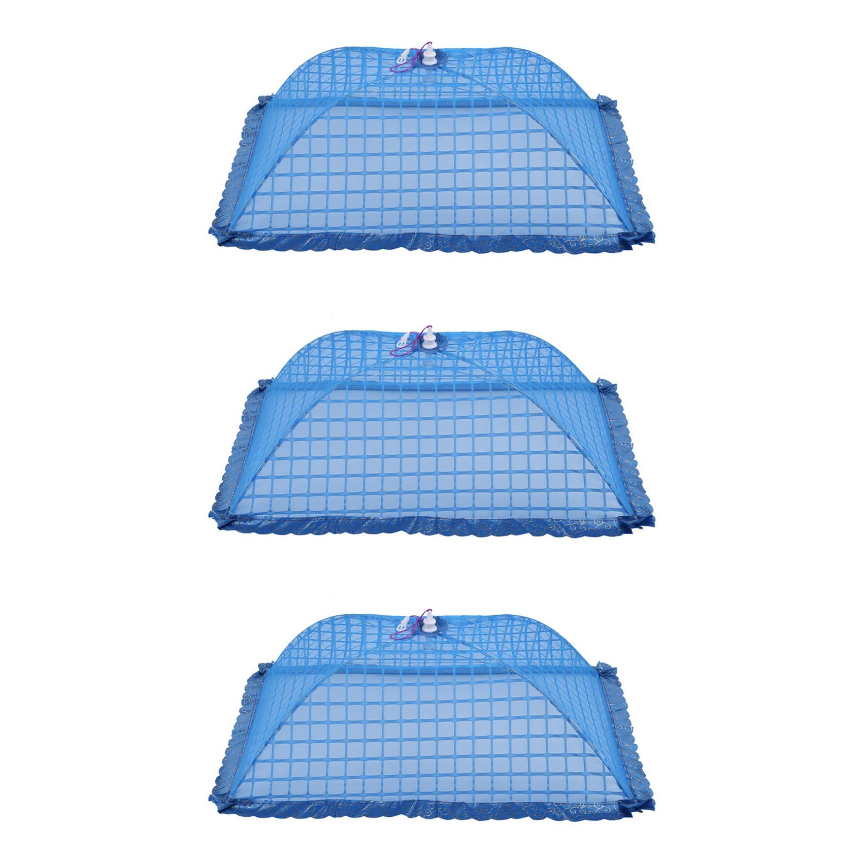Hndhbfgrt Set of 3 Square Mesh Screen Umbrella Food Cover Net Tents Reusable and Folding 72X51cm for Picnic/BBQ - Keep Out Flies
