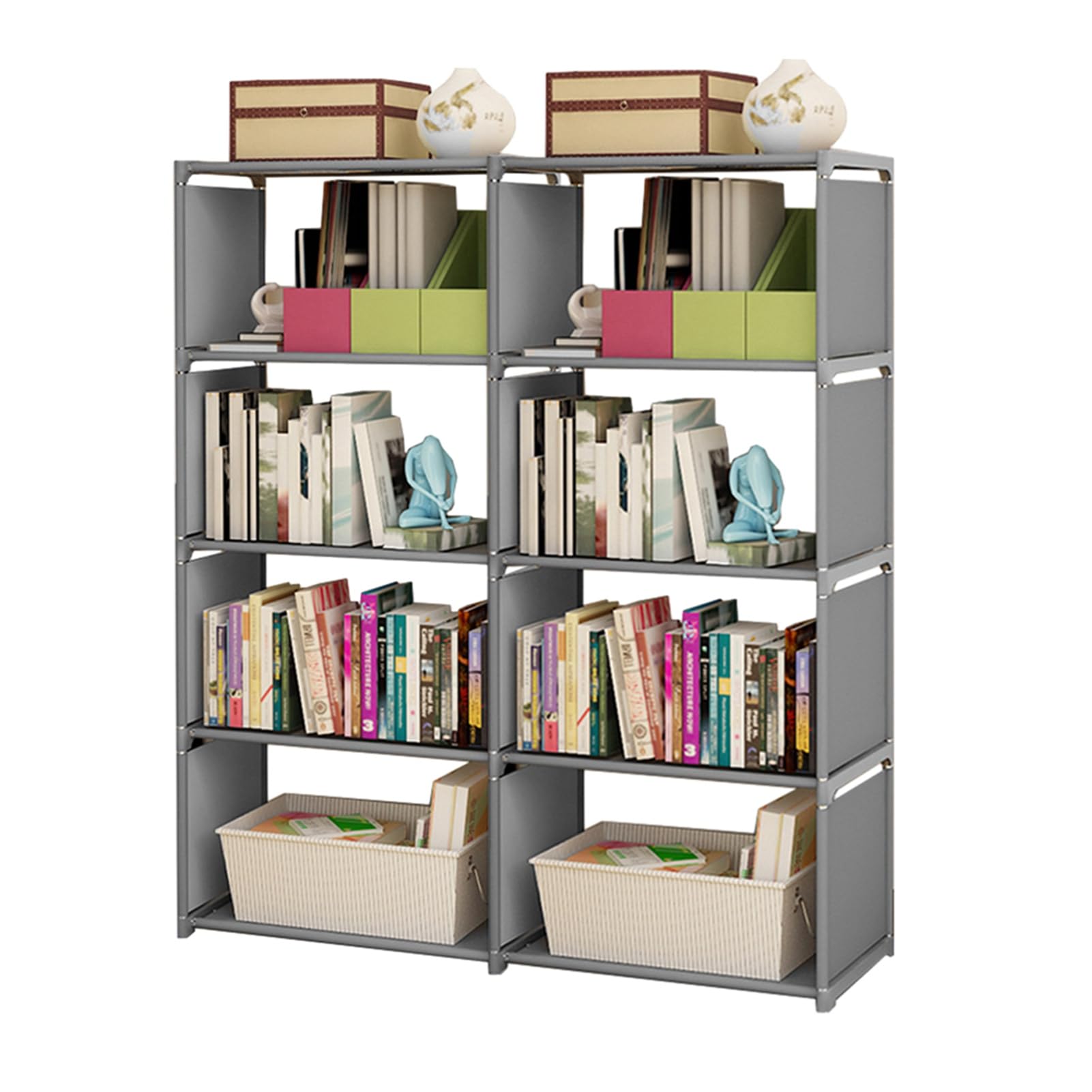 Scaffale Portaoggetti a 5 Ripiani, Libreria in Metallo Regolabile con Rivestimento Impermeabile per Ufficio Camera da Letto Scaffale in Tubo D'Acciaio a Singola o Doppia (Doppia a 5 livelli)