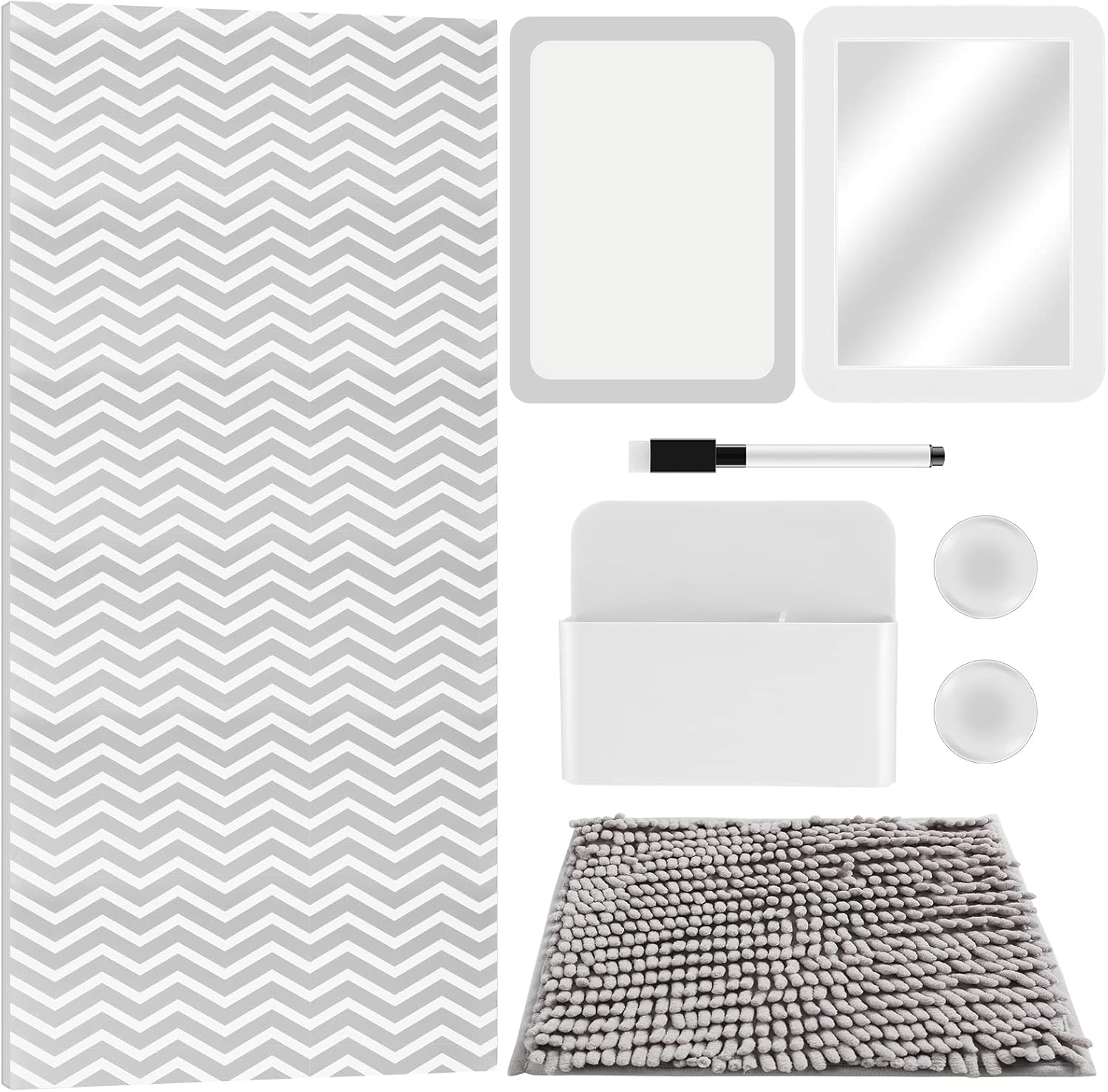 Locker Accessories Kit Back to School Essentials Include Magnetic Wallpaper Mirror Locker Carpet Whiteboard with Dry Erase Marker and Locker Organizer Supplies for Girls School Office (Gray, White)