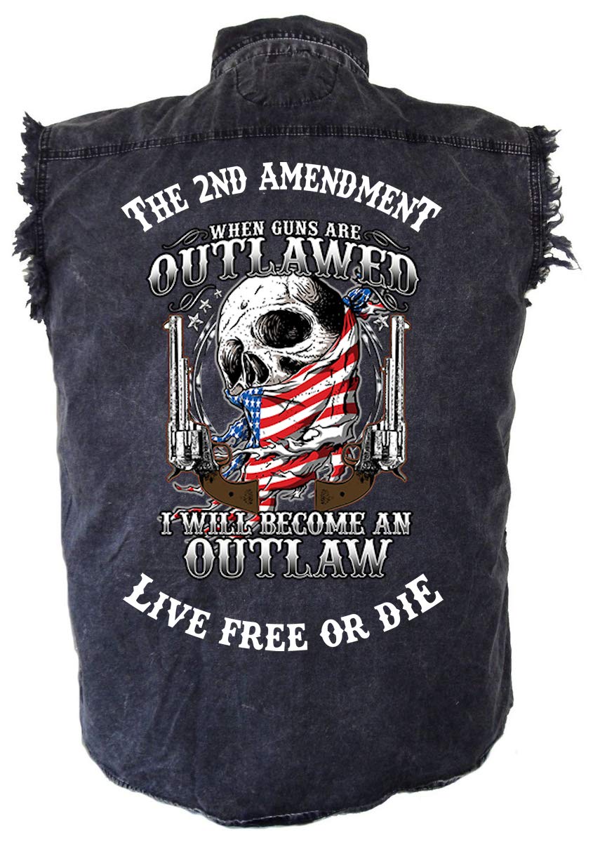 Leather Supreme Mens 2nd Amendment Cowboy Outlaw Denim Biker Shirt