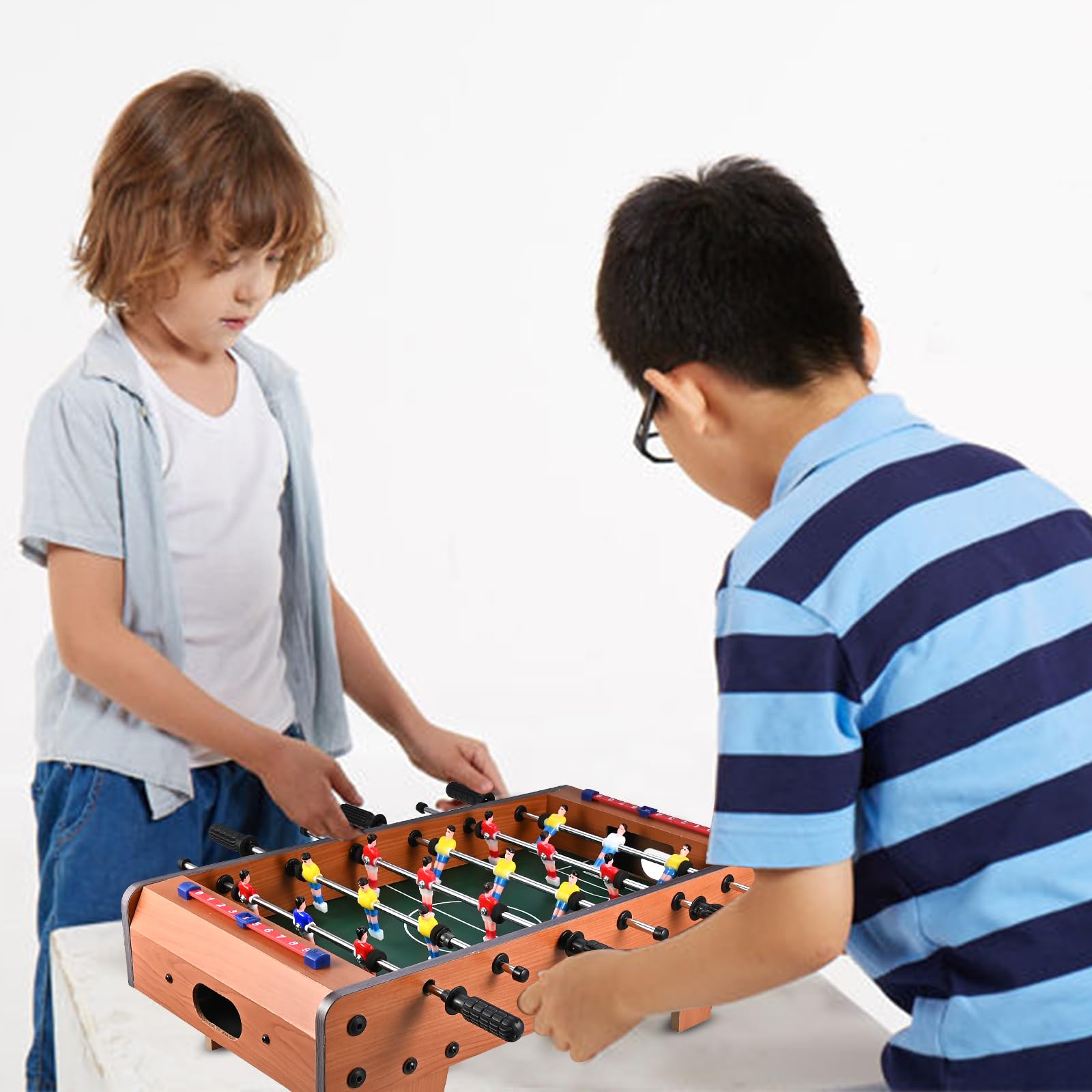 GOLDGE Calcio Balilla, Biliardino in Legno con Gambe da Tavolo, Calcetto da Tavolo per Bambini e Aduti con 4 Palloni da Calcio, 50.5 * 24.5 * 15cm