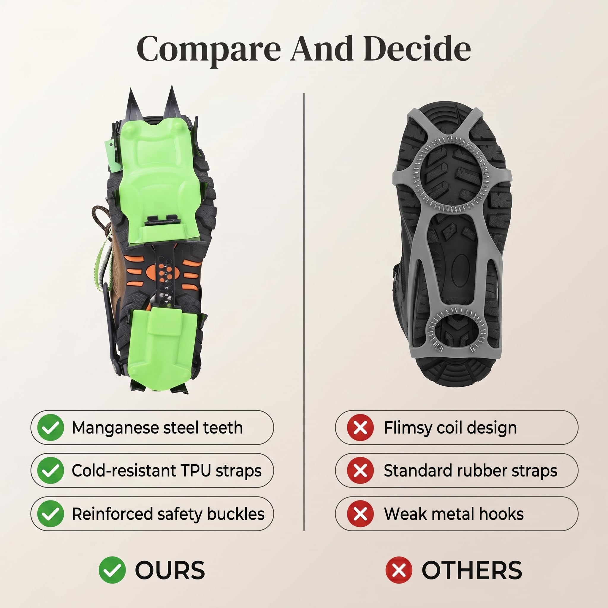 RiToEasysports 1 paire de crampons de traction à 14 crampons pour la randonnée, la pêche, le jogging, l'alpinisme, la marche
