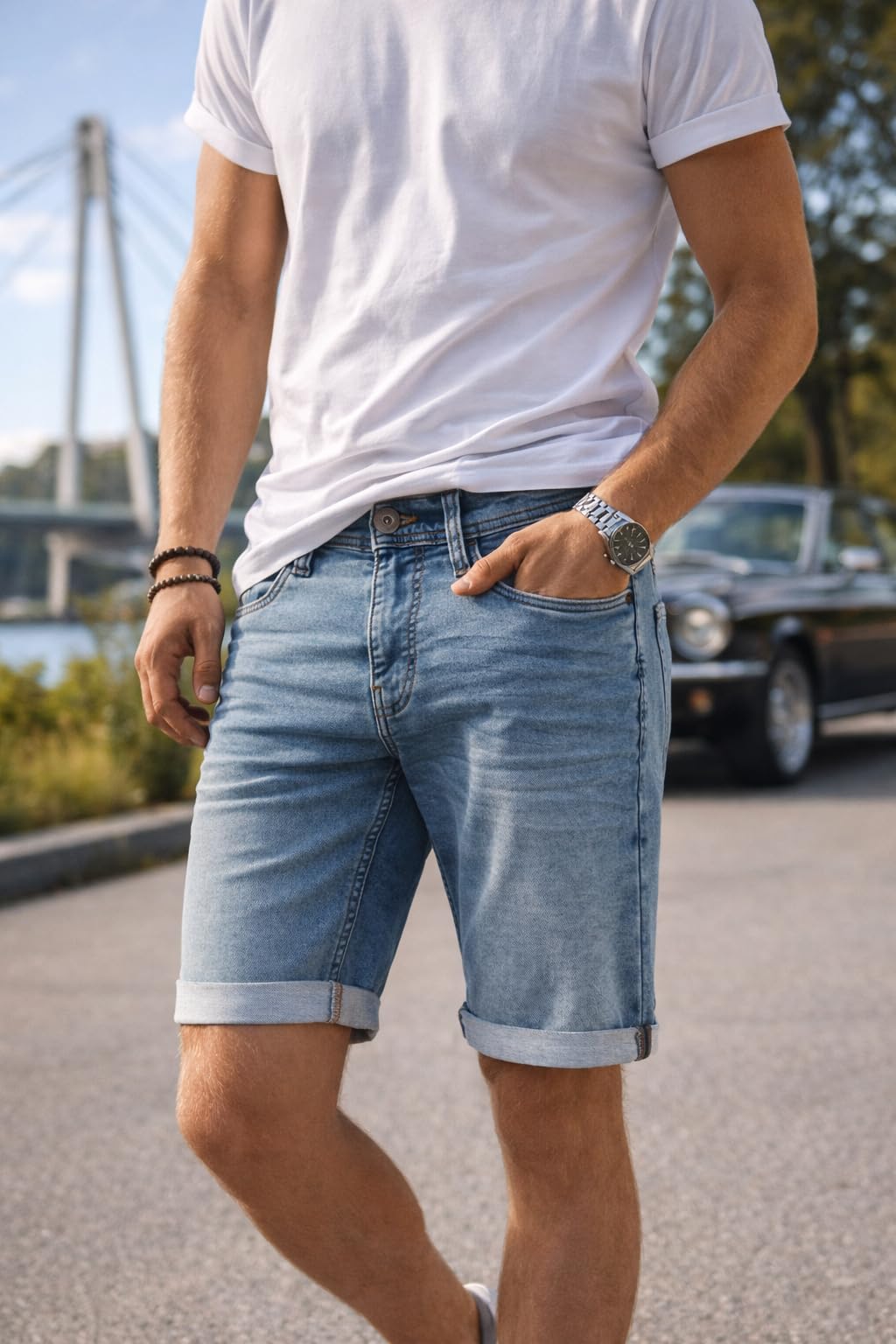 Mads Klassische Herren Jeansshorts - Comfort Fit mit Rollkanten Denim Casual Jeans Shorts
