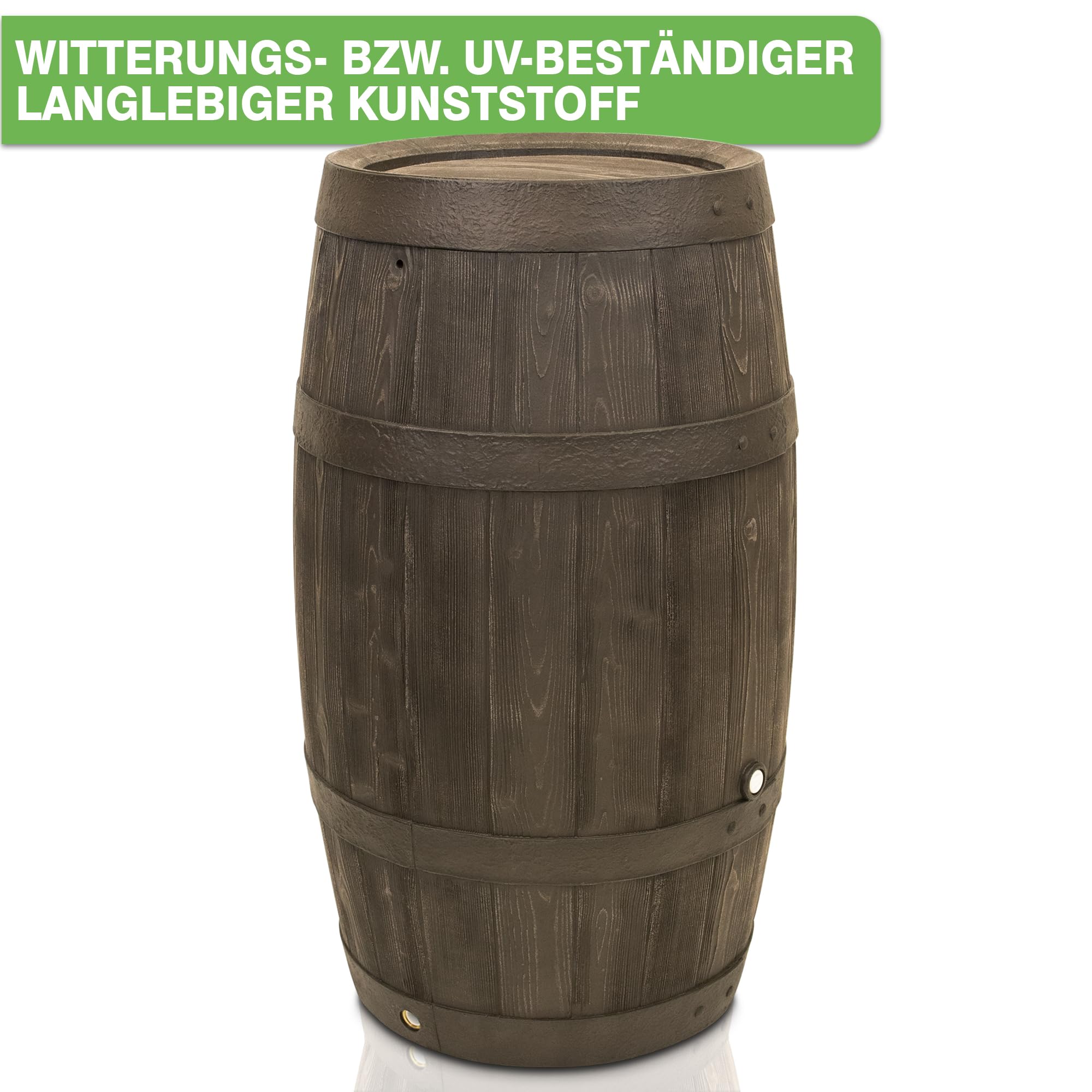 YourCasa Regentonne 250 Liter [Timber] mit Metallgewinde und Deckel - Regenfass Frostsicher aus Kunststoff in Holzoptik - Regenwassertonne - Regenwassertank Garten - Holz Weinfass Wasserfass Holzfass