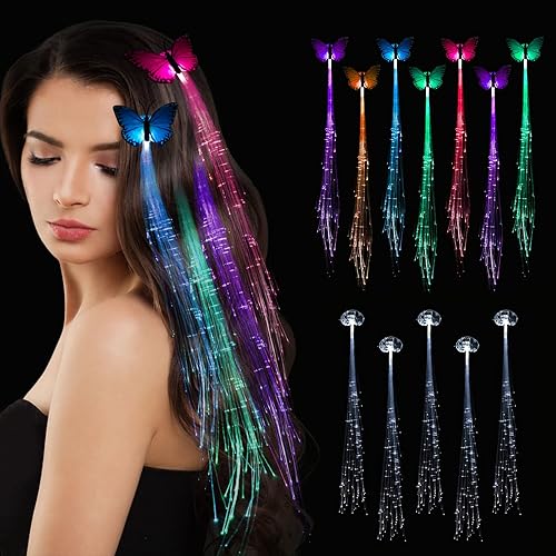 Paquete de 12 accesorios para el cabello de hadas con luces LED, extensiones trenzadas, pinzas de mariposa para mujeres y niñas, suministros de