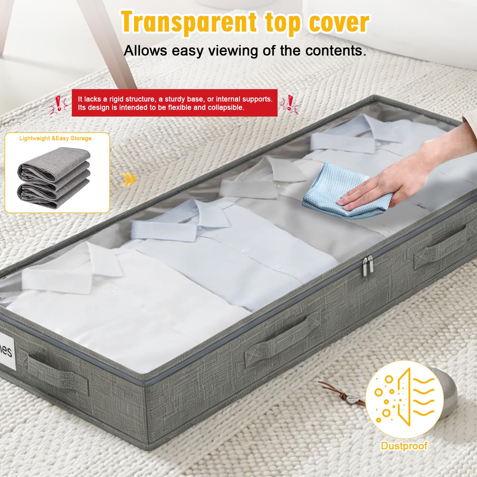 Opbergdozen voor onder het bed - ademend en waterdicht - set van 4 - 60x45x15 cm