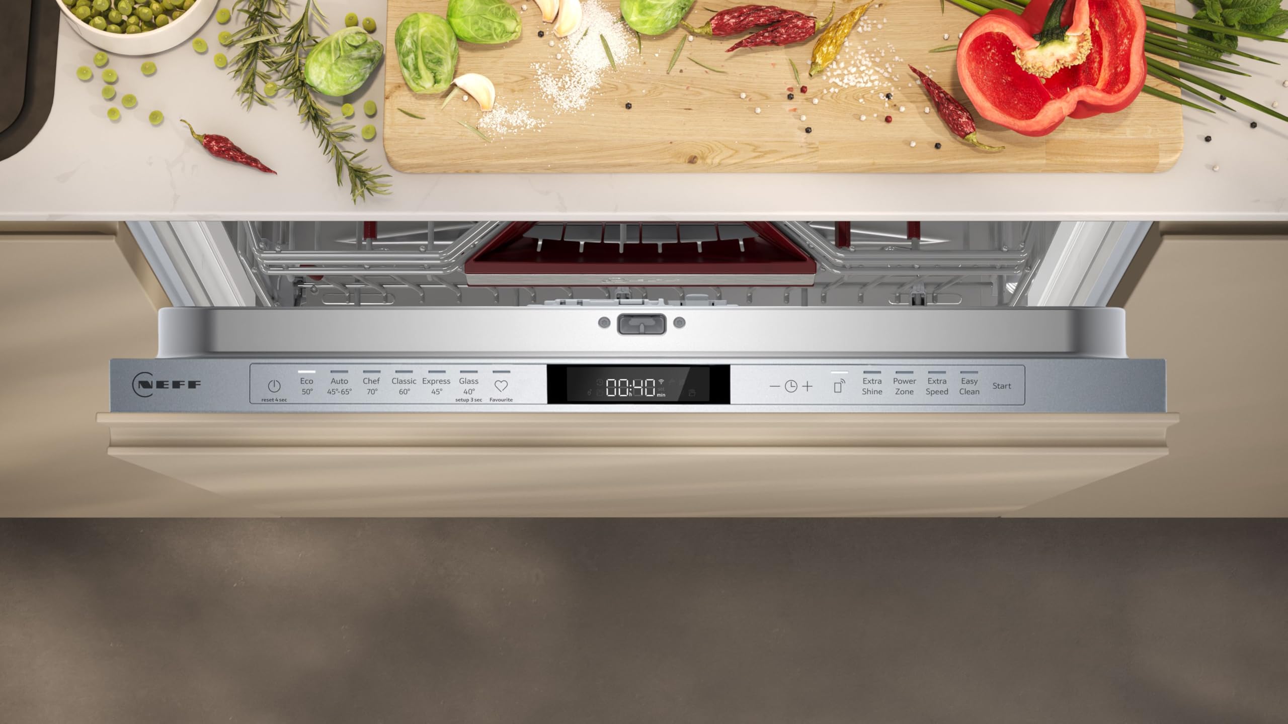 N 70, Geschirrspüler vollintegrierbar, 60 cm, XXL, S257ZCX18E | Made in Germany, Zeolith Trocknung für glänzendes Geschirr, Flex 2 Korbsystem mit Besteckschublade, Time Light, Aqua Stop
