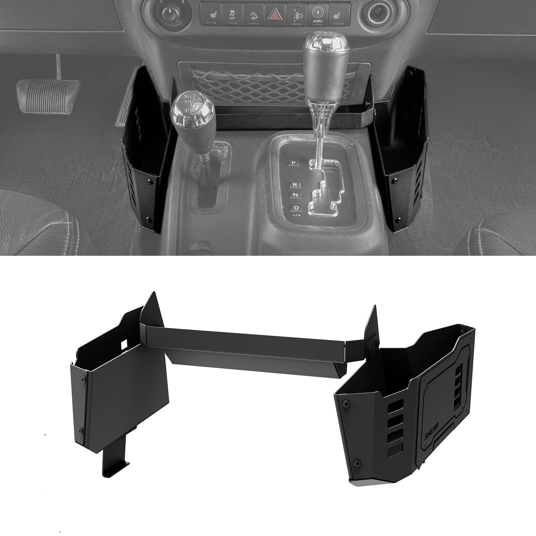 SHEAM Metal Organizer Tray Compatible with 2007-2017 Jeep Wrangler JK/JKU, Sturdy Center Console Shifter Side Tray Storage Box Interior Accessories (