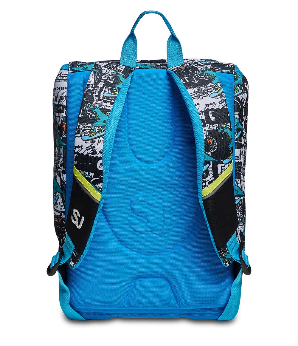 SJ Gang Zaino Scuola Estensibile, Blu, Zaino Doppio Scomparto con FLIP SYSTEM, Zaino Elementari Bambina + Sacca Sport e Tempo libero