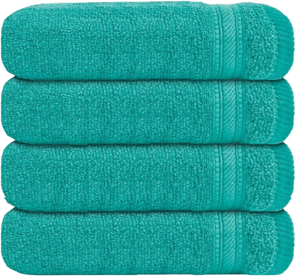Wovenwonder Teal Luxury Flannel Face Cloth Set Egyptian Cotton Super Soft Fingertip Towels 500 Gsm Hotel Quality Soft Feel Washcloths (30 X 30 Cm) (, 4 Pack)