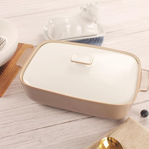 Vista 7 de Cacerola de 10" x 7", juego de 1.7 cuartos de galón de olla de cerámica con tapas, juego de cacerola de cerámica resistente a las astillas y grietas