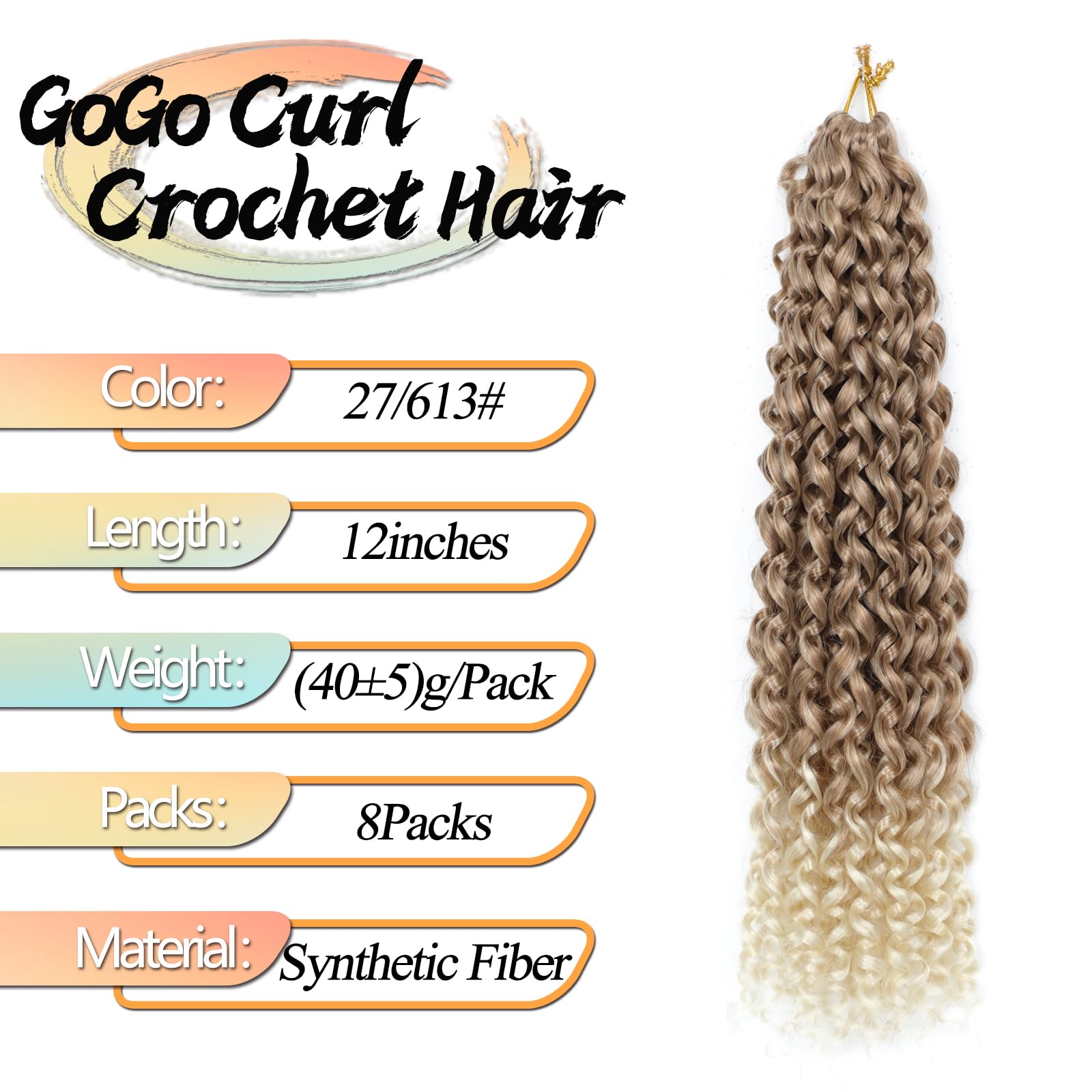 8 Packs GoGo Curl Crochet Hair 12 Inch Short Curly Crochet Hair for Women Beach Curl Water Wave Deep Twist Crochet Braids Synthetic Braiding Hair Extensions (T27/613# - Image 2
