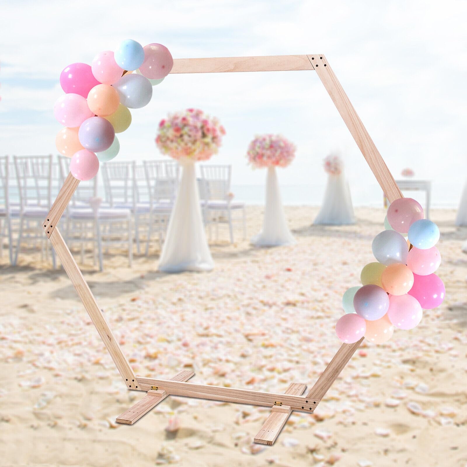 233x225cm Bogen Hochzeit Sechskant Holz, Traubogen Hochzeit Elegante Hölzerne Hochzeit Bogen mit Basis Sechseckige Laube Holz für Hochzeit Geburtstag Party Deco