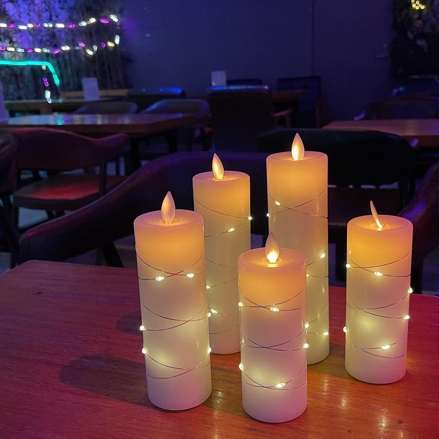 Da by Flameless Candles, with Embedded String Lights, 5-Piece LED Candles, with 10-Key Remote Control, 24-Hour Timer Function, Dancing Flame, Real Wax, Battery-Powered(Batteries not Included). : Everything Else