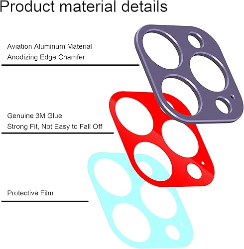 Miniatura 3 de Suoman Paquete de 3 protectores para lente de cámara de 6.1 pulgadas, iPhone 14 Pro Max de 6.7 pulgadas, lente sin vidrio templado, protección de