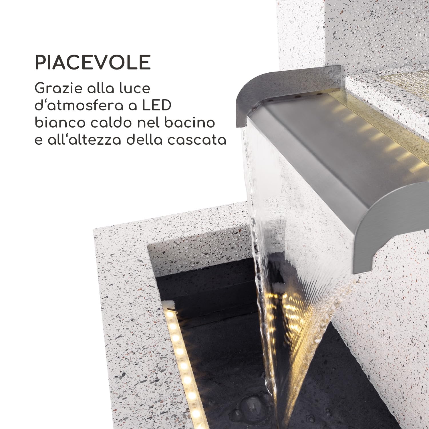 blumfeldt Bloomingstone - Fontana Decorativa da Giardino, con Vaso per Piante, al Chiuso e all'Aperto, Cavo da 10 m, Circuito Idrico Chiuso, LED, Pompa 12 W/800 l/h, Zinco, Bianco