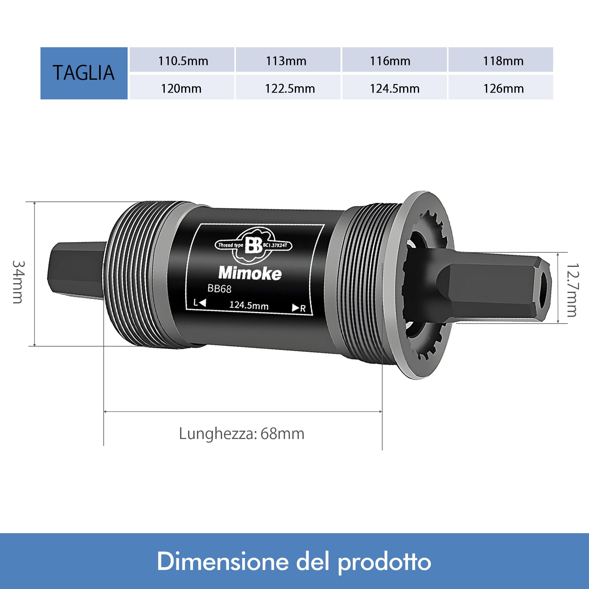 Mimoke Movimento Centrale BSA Innenlager Cuscinetto 68 x 110.5/113/116/118/120//122.5/124/126mm, a Perno Quadro Conico BB73