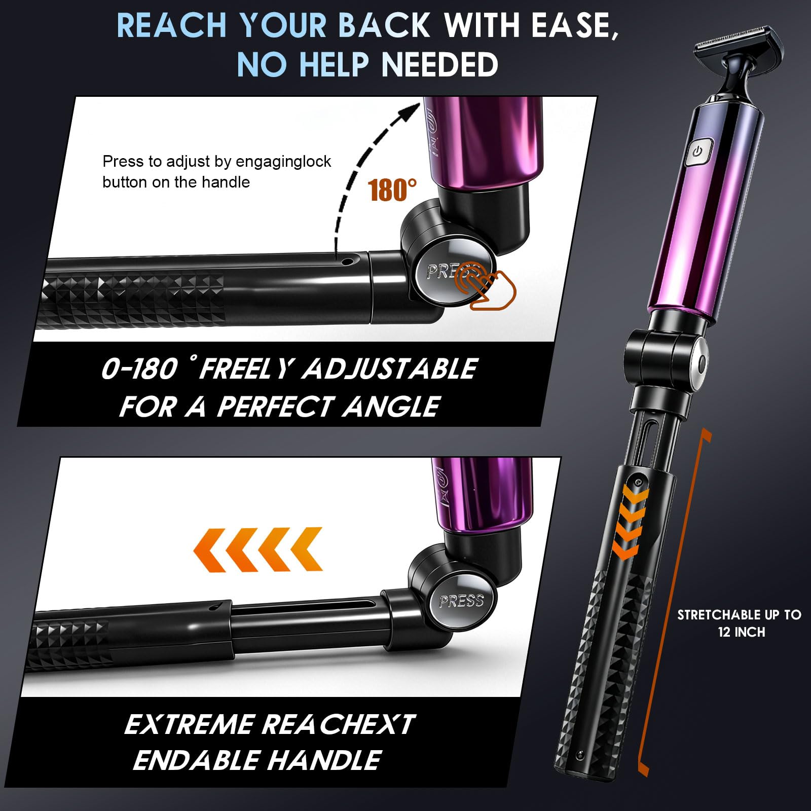 5-in-1 Men’s Back Shaver, Rechargeable Body Trimmer with Long Handle