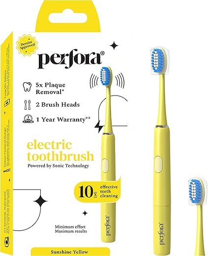 Perfora Electric Toothbrush, 2 Modes, AAA Powered, 2 Brush Heads, 90 Days Battery Life | 1 Year Warranty | Electric Brush, Electric Toothbrush For…